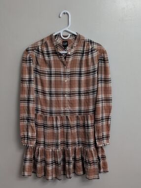 Gap Tan Plaid  Mini Tiered Dress
